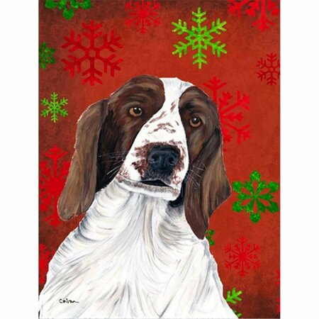 PATIOPLUS Welsh Springer Spaniel Red Green Snowflakes Holiday Christmas House Size Flag PA3422510